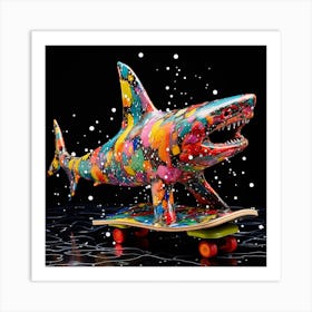 Shark On Skateboard Art Print