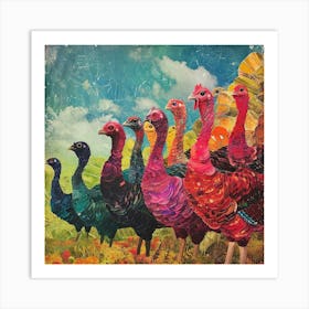 Retro Rainbow Turkey Collage 2 Art Print