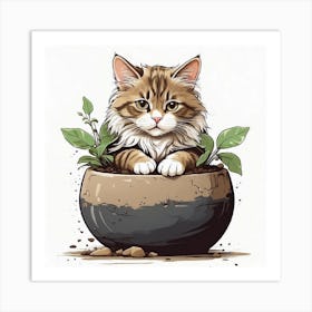 Cat In A Pot Canvas Print Art Print