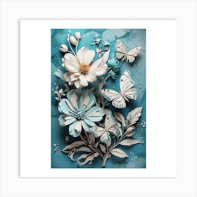 Flowers And Butterflies Art Print