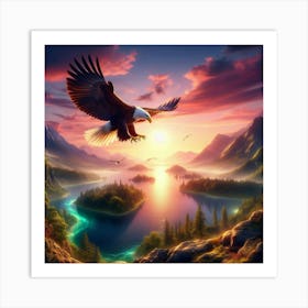 Create A Gorgeous Eagle Flying Across A Magical Serene Paradise Art Print