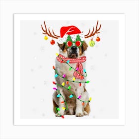 Funny Reindeer Bernard Dog Santa Hat Christmas Art Print