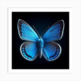 A Stunning Close-Up of a Blue Morpho Butterfly with Its Vibrant Wings Spread Open, Displaying Its Iridescent Colors and Delicate Patterns, Capturing the Essence of Nature's Beauty and the Marvel of Insect Life Art Print