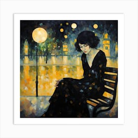 Woman Sitting On A Bench 1 Art Print