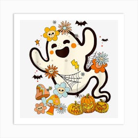 Halloween Retro Pumpkin Ghost Floral Fall Vibes Art Print