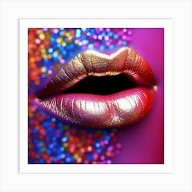 Colorful Lips With Glitter Art Print