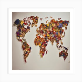 World Map Made Of Flowers Art Print