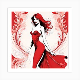 Woman In Red Dress Illustration Art Print