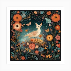 Deer In The Night The Magic of Watercolor: A Deep Dive into Undine, the Stunningly Beautiful Asian Goddess Art Print