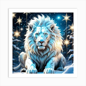 Lion In The Snow Art Print