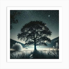 Night Sky With A Tree Art Print