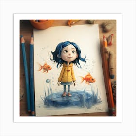 Girl With Fish Art Print