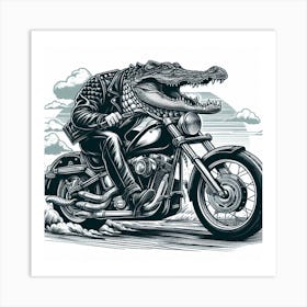 Crocodile On A Motorcycle Art Print