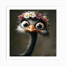 Ostrich With Flowers 4 Poster