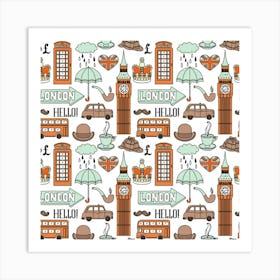 Seamless Pattern With London Elements Landmarks Art Print