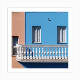 Mediterranean Blue House With Balcony Summer Photography Art Print