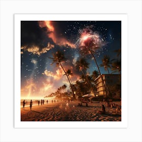 Fireworks On The Beach Art Print