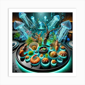 A Gourmet Dish Named Abyssal Seafood Feast, Serv Art Print