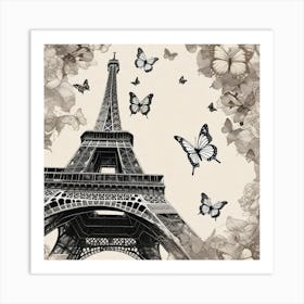 Eiffel Tower With Butterflies 2 Art Print