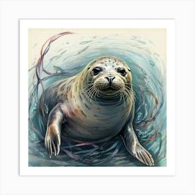 Seal In The Water 1 Art Print