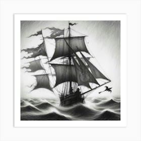 Pirate Ship Drawing Art Print