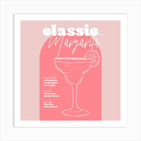 Vintage Retro Inspired Classic Margarita Recipe Pink And Dark Pink Square Art Print