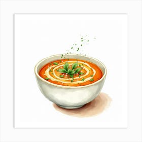 A Watercolor Depiction Of A Cozy Bowl Of Vegetable Soup With A Sprinkle Of Herbs Art Print