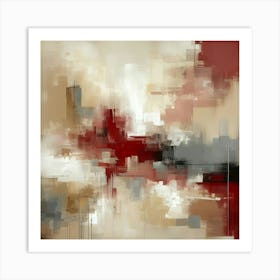 Abstract Art, Neutral Painting Red, Beige And Grey 2 Art Print