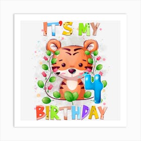 Kids 4th Birthday Cute Tiger 4 Years Old Boys Girlsns Art Print