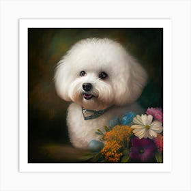 Dog With Flowers 1 Art Print