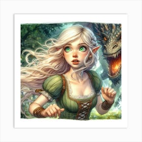 Elf And Dragon Art Print