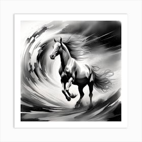 Horse Running In The Wind Monochromatic Art Print
