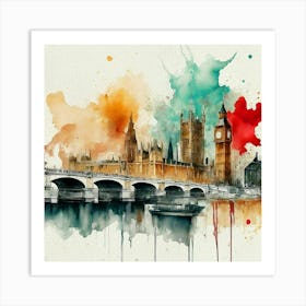 Big Ben London City Watercolor Painting Art Print