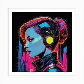 Futuristic Girl With Headphones Art Print