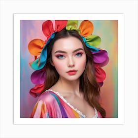 Beautiful Girl In Colorful Hat Art Print