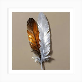 Feather Brown and Silver Art Print