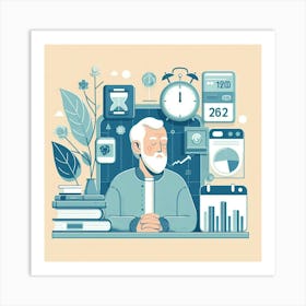 Old Man Sitting At Desk Art Print