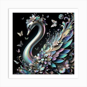 Swan With Butterflies 1 Art Print