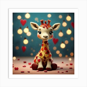 Giraffe With Hearts Art Print