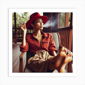 Asian Woman Smoking A Cigarette Art Print