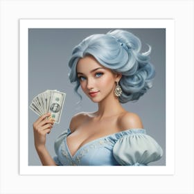 Blue Haired Woman Holding Money Art Print