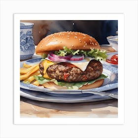 Hamburger And Fries 34 Art Print