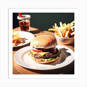 Hamburger And French Fries Art Print