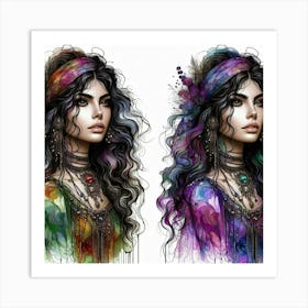 Two Women With Colorful Hair Art Print