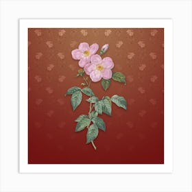 Vintage Tea Scented Roses Bloom Botanical on Falu Red Pattern n.1873 Art Print