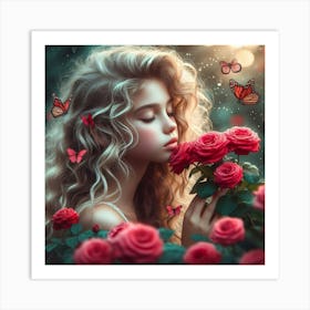 Roses And Butterflies 1 Art Print