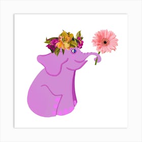 Elephant With Flower Crown Art Print