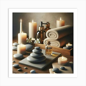 Spa Table With Stones And Candles Art Print