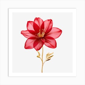 Red Sheer Flower Trimmed In Gold Glitter With A Stem On A Plain White Background 3d 916426857 Art Print