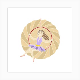 Shortbread Ring Girl Aerial Artist, Fun Circus Animal, Cake, Biscuit, Sweet Treat Print, Square Art Print